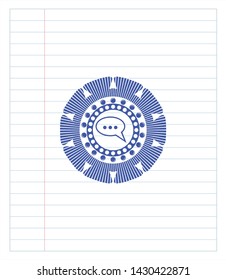 speech bubble icon drawn with pen strokes. Blue ink. Vector Illustration. Detailed.
