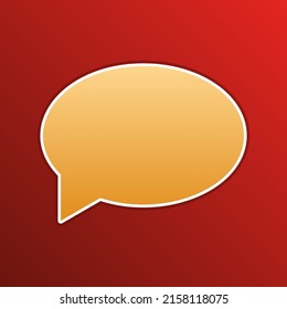 Speech bubble icon. Golden gradient Icon with contours on redish Background. Illustration.