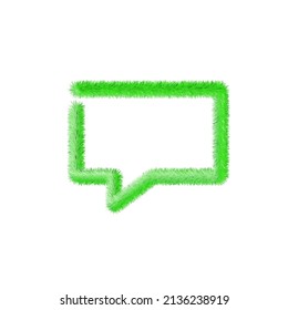 Speech bubble icon with grass. Sustainable symbol. Green thought bubble , environmental ecology icon. Editable creative template. Soft and realistic grass. Fluffy green isolated on white background.