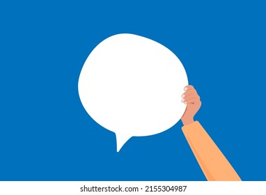 Icono de burbuja de voz en la ilustración de la mano del texto
