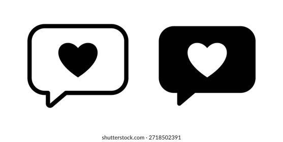 Speech bubble icon with heart symbol representing like, love and positive feedback, social media reaction, messaging, appreciation and user interface concept