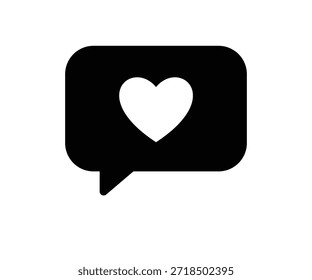 Speech bubble icon with heart symbol representing like, love and positive feedback, social media reaction, messaging, appreciation and user interface concept