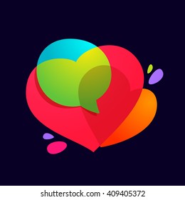 Speech bubble icon with heart volume logo.