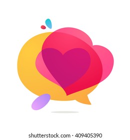 Speech bubble icon with heart volume logo.