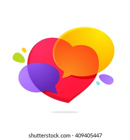 Speech bubble icon with heart volume logo.