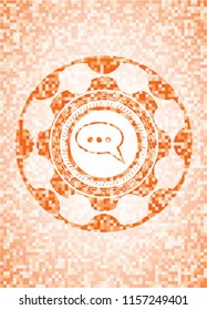 speech bubble icon inside abstract orange mosaic emblem