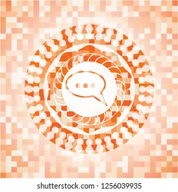speech bubble icon inside abstract orange mosaic emblem