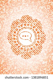 speech bubble icon inside abstract orange mosaic emblem