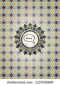 speech bubble icon inside arabesque badge. arabic decoration.