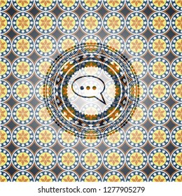 speech bubble icon inside arabesque badge. arabic decoration.