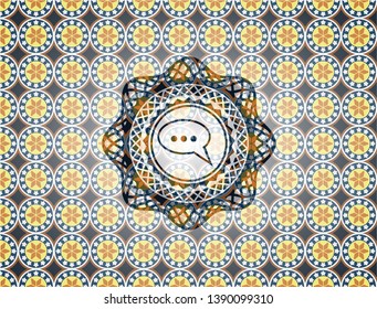 speech bubble icon inside arabesque badge background. arabic decoration.