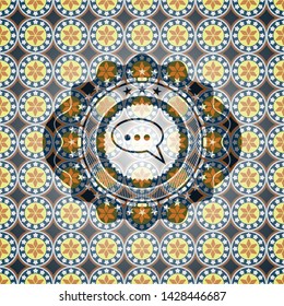 speech bubble icon inside arabesque style emblem. arabic decoration.