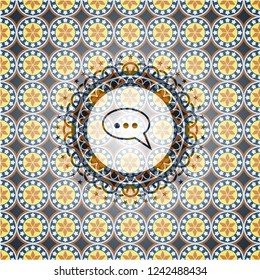 speech bubble icon inside arabic emblem. Arabesque decoration.