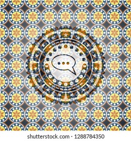 speech bubble icon inside arabic emblem background. Arabesque decoration.