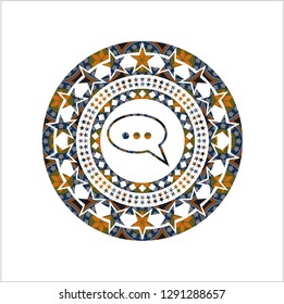 speech bubble icon inside arabic style emblem. Arabesque decoration.