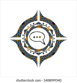 speech bubble icon inside arabic emblem background. Arabesque decoration.
