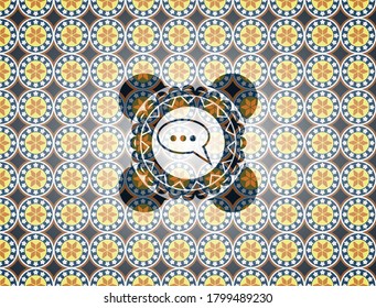 speech bubble icon inside arabic style emblem. Arabesque decoration. 