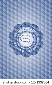 speech bubble icon inside blue hexagon badge.