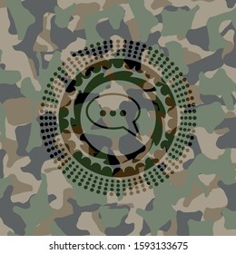 speech bubble icon inside camouflaged emblem
