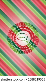 speech bubble icon inside christmas style emblem.