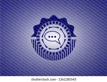 speech bubble icon inside emblem with jean texture