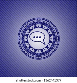 speech bubble icon inside emblem with jean high quality background