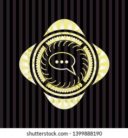 speech bubble icon inside golden badge