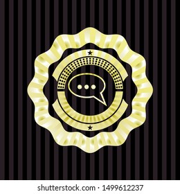 speech bubble icon inside golden badge or emblem