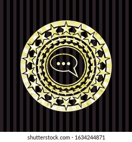 speech bubble icon inside golden badge or emblem