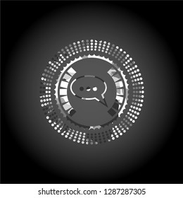speech bubble icon inside grey camo emblem
