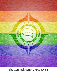 speech bubble icon inside lgbt colors emblem. 