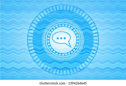 speech bubble icon inside light blue water emblem.