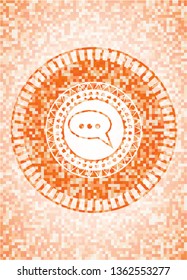 speech bubble icon inside orange mosaic emblem