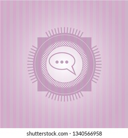 speech bubble icon inside pink emblem. Vintage.