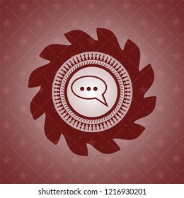 speech bubble icon inside red emblem. Retro