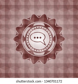 speech bubble icon inside red seamless badge with geometric pattern background.