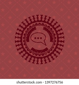 speech bubble icon inside red emblem. Retro