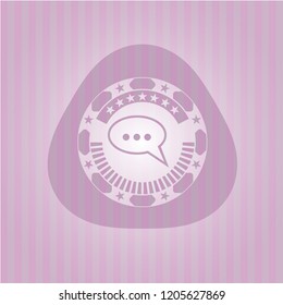 speech bubble icon inside vintage pink emblem