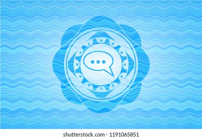 speech bubble icon inside water representation emblem.