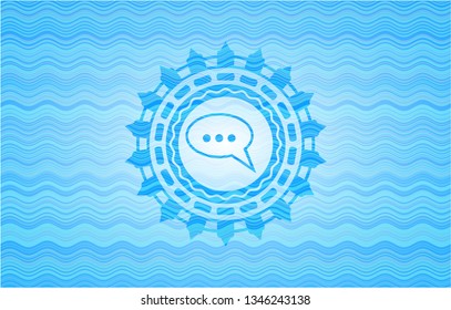 speech bubble icon inside water wave representation badge background.
