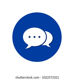 Speech bubble icon isolated on blue round background. Vector button.