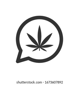 El cannabis está aislado en un icono de la burbuja del habla. Símbolo de hoja de cannabis moderno, simple, vector, icono para el diseño de sitios web, aplicación móvil, ui.  Ilustración vectorial