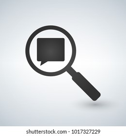 Speech bubble icon with magnifier symbol, vector illustration