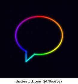 Speech bubble icon, neon rainbow visuals, gradient mesh graphics, glowing colorful aesthetic.