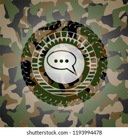 speech bubble icon on camo texture