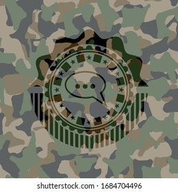 speech bubble icon on camouflage texture