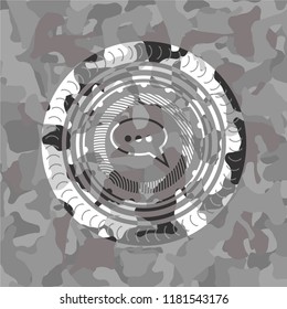 speech bubble icon on grey camo texture