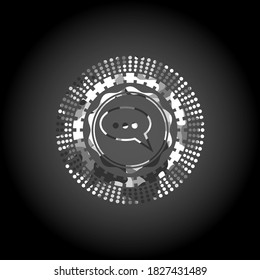 speech bubble icon on grey camouflage texture. 