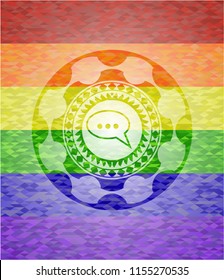 speech bubble icon on mosaic background with the colors of the LGBT flag