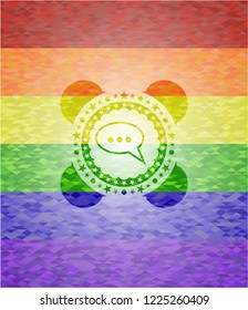 speech bubble icon on mosaic background with the colors of the LGBT flag